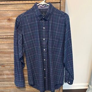 Tailorbyrd Navy and Green Plaid Button Down Shirt